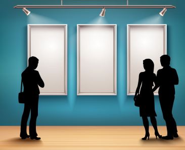 People silhouettes in front of picture frames in art gallery interior vector illustration / Freepik